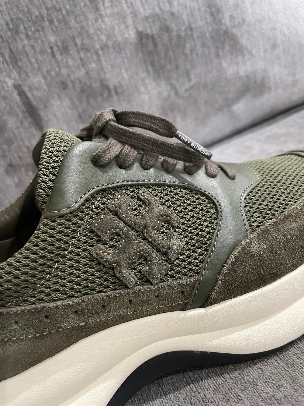 Tory Burch Kick Trainer Chevron Suede Mesh - Grove (Green) Chunky Sneaker 9.5 - Picture 13 of 16